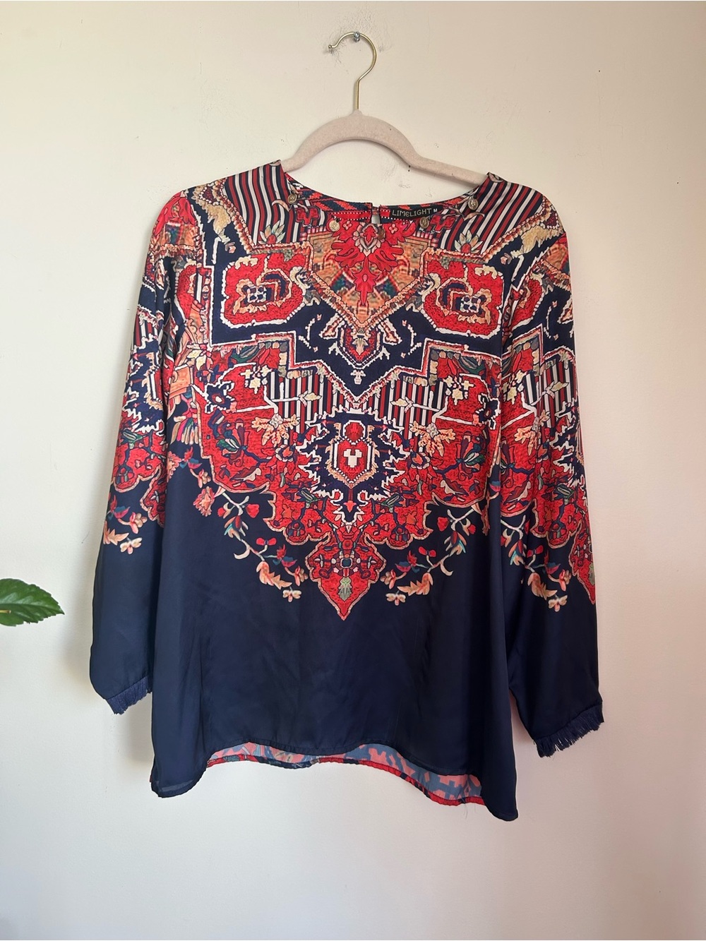 Limelight Navy & Red Printed Blouse
